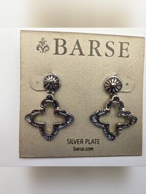 NOS Barse Silver-Plated Floral Quatrefoil Drop Earrings Vintage Southwest Bali